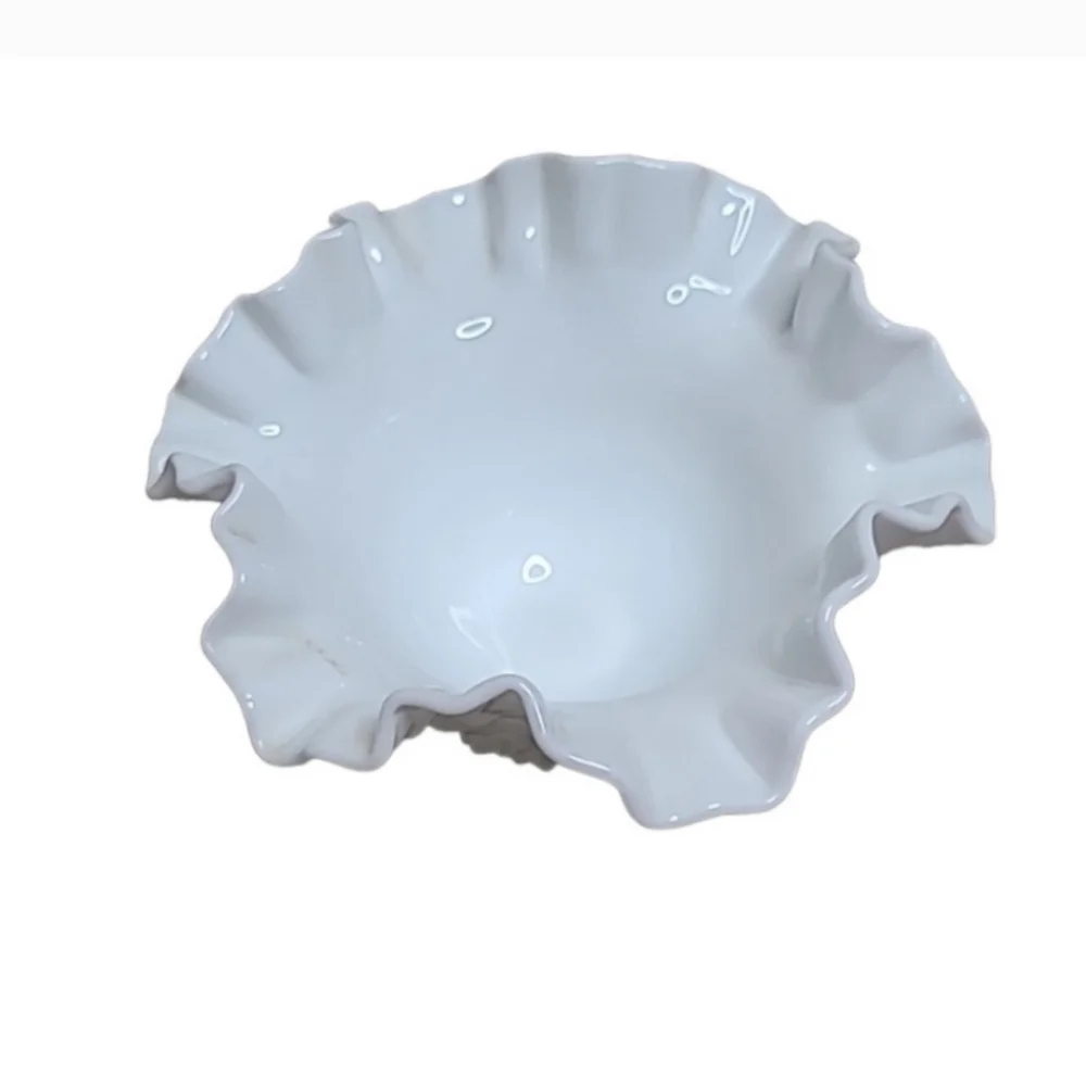 Vintage Fenton White Hobnail Ruffle Bowl